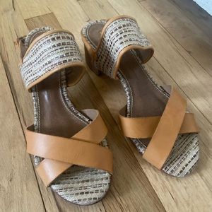Tan Sandal with block heel.  Size 7.5